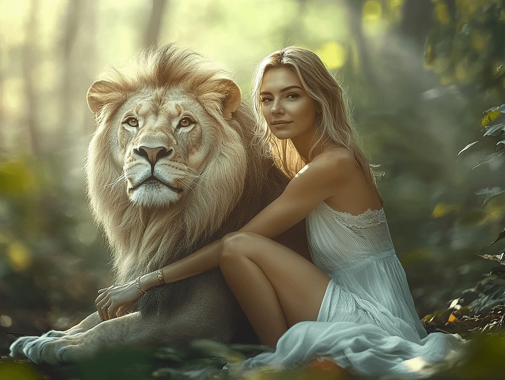 suicide picnic cute woman and the lion forest cinematic shot e13f1b18 9f45 4cc4 a2a9 5bd967fab801 0
