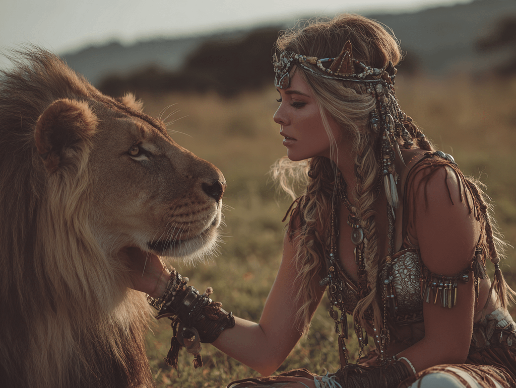 suicide picnic a beautiful woman looking at a male lion cinem c731eebf 2999 4c47 b0c4 a082f7bb3607 2